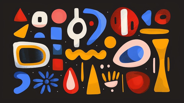 Photo a collection of abstract shapes in bright colors on a black background