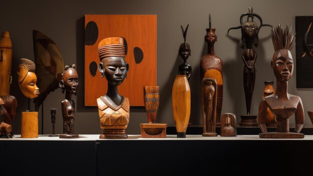 Photo collection of african wooden statues on display