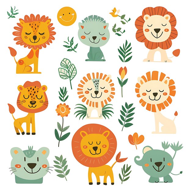 a collection of animals including lion lion lion and lion
