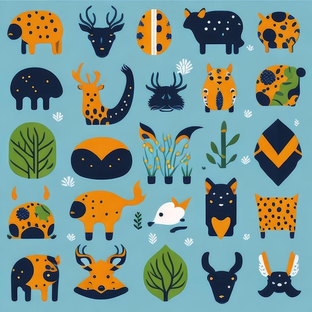 A collection of animals with different shapes and colors.