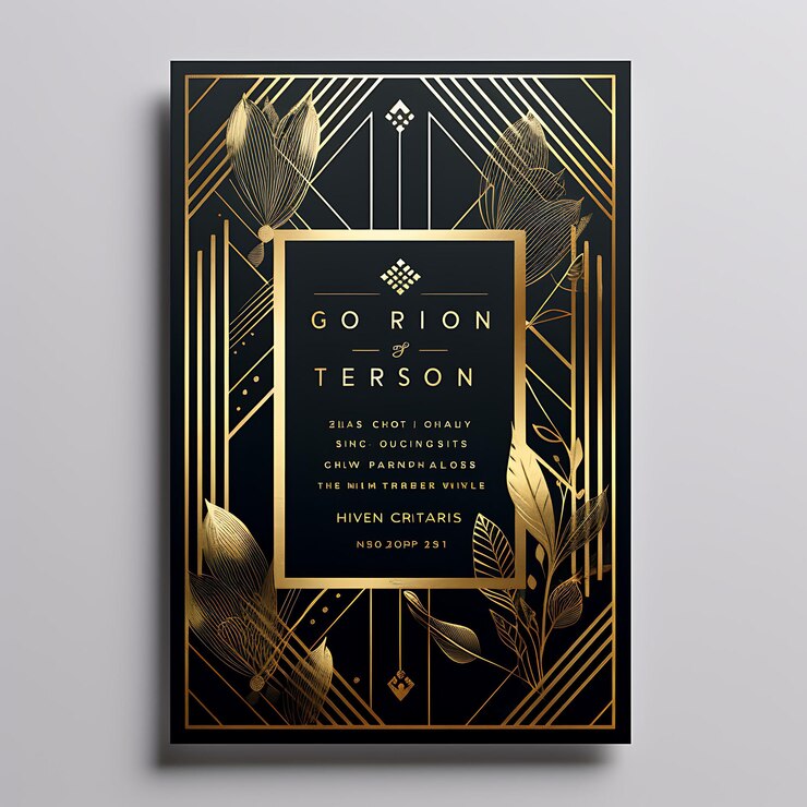 Photo collection art deco wedding invitation card geometric shape metallic pa illustration idea design