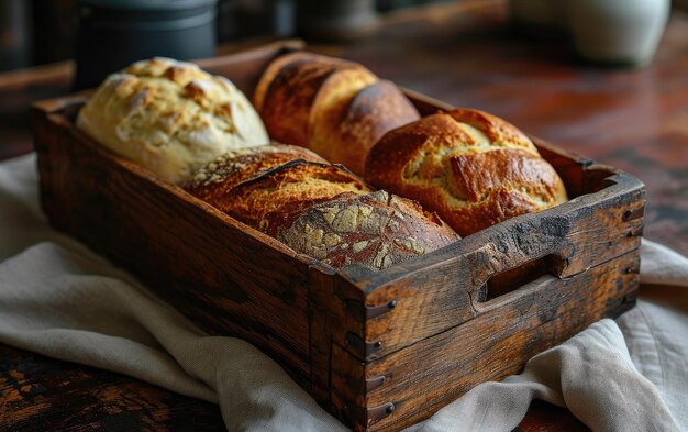 Photo a collection of artisanal loaves presented