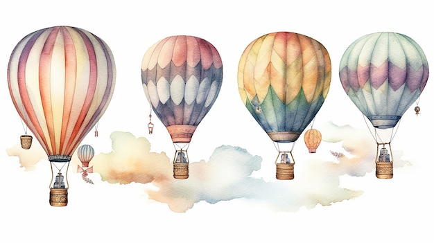 Photo collection of balloons watercolor on a white background generative ai