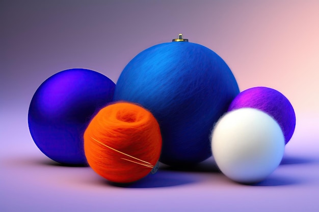 A collection of balls of different colors and shapes
