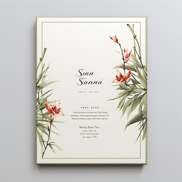 Photo collection bamboo calligraphy invitation card rectangular shape bamboo illustration idea design