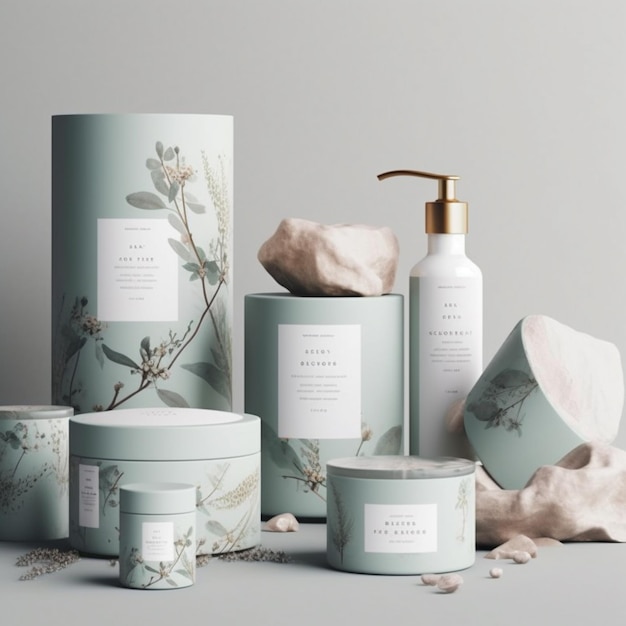 A collection of bath and body products including a bottle of the brand lily.