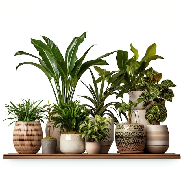 A Collection of Beautiful Potted Plants on a Wooden Shelf