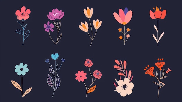 最高の花のアイコンのコレクション 現代的なイラストロゴのテンプレート 流行のスタイルで様々な用途に最適です
