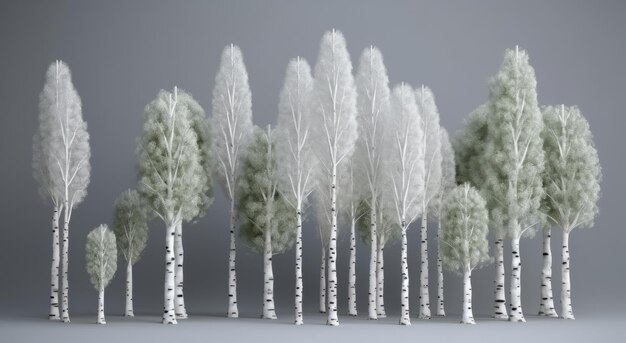 A collection of birch trees in a row