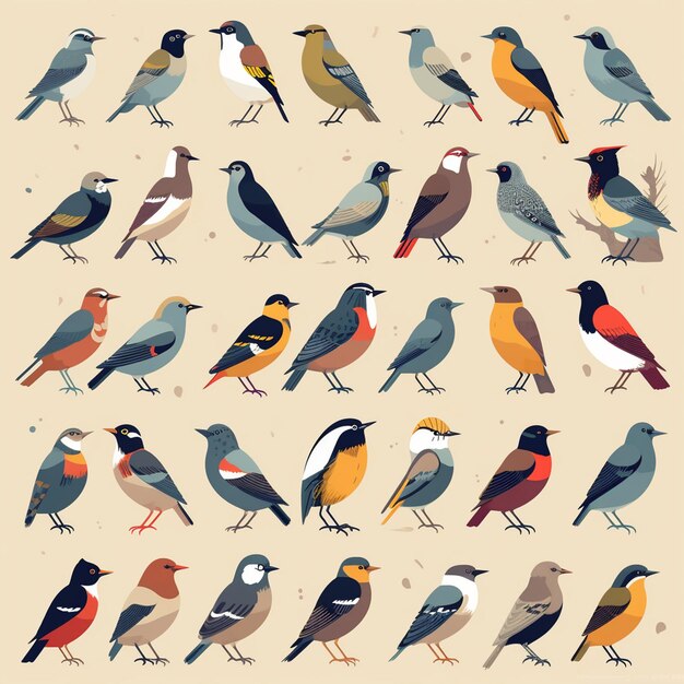 A collection of birds including one called the bluebird.