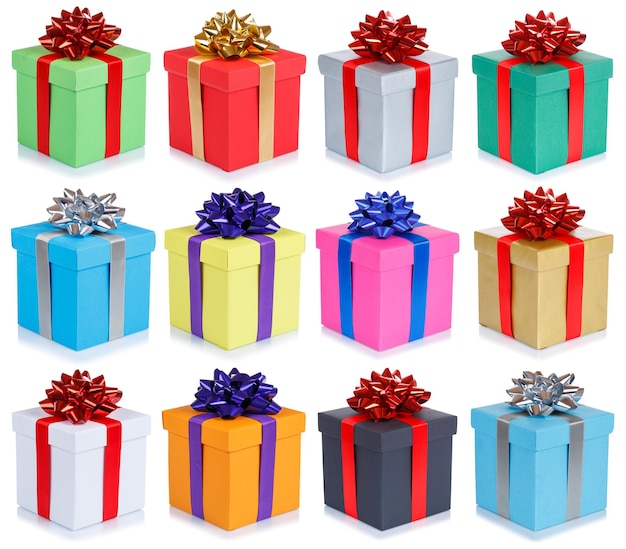 Collection of birthday gifts christmas wedding presents isolated on white