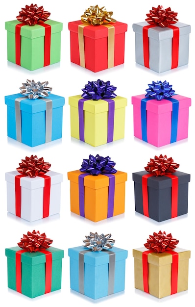 Collection of birthday gifts christmas wedding presents portrait format isolated on white