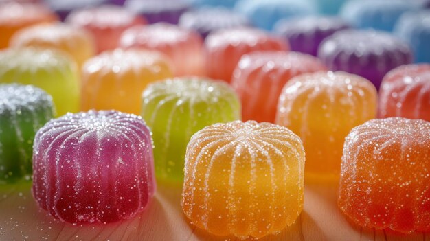 A collection of bitesized jelly candies showcasing their glossy