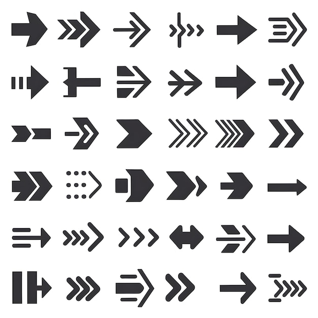 Photo collection of black arrow symbols icons on white background