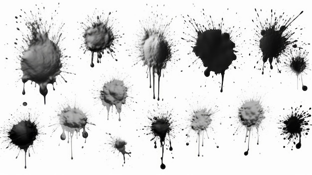 Photo collection of black hand paint watercolor brush strokes black brush white background