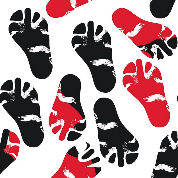 Photo a collection of black and red footprints with a red and black background