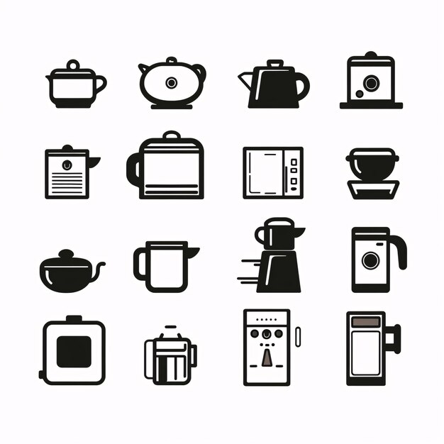 a collection of black and white icons