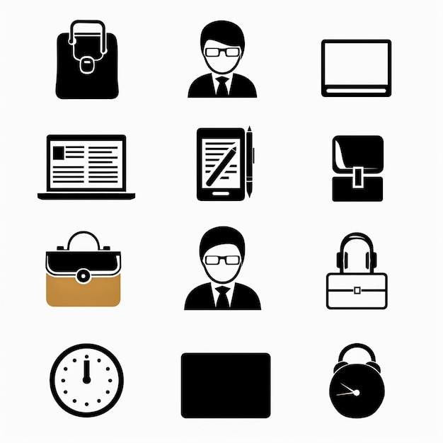 a collection of black and white images of a man and a briefcase