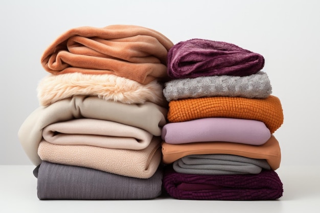 Collection of blankets on a blank surface