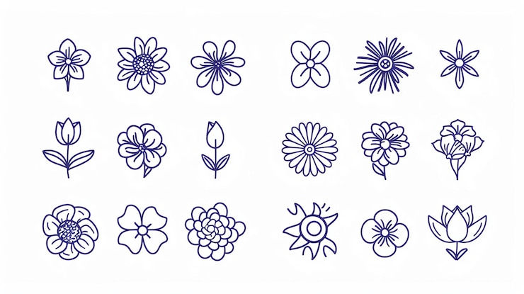 Photo a collection of blue and white flowers with a blue design