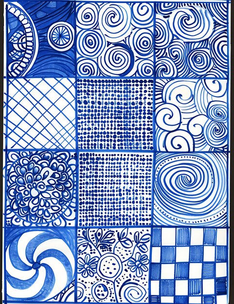 Photo a collection of blue and white tiles with a design that says  the first time