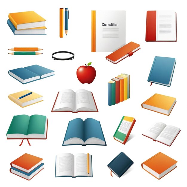 Photo a collection of books including apple apple and book
