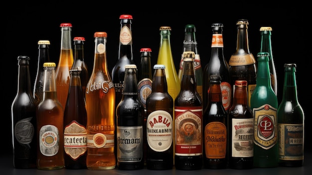 a collection of bottles of beer including a bottle of beer.