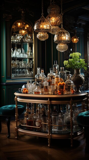 a collection of bottles of liquor and bottles on a table