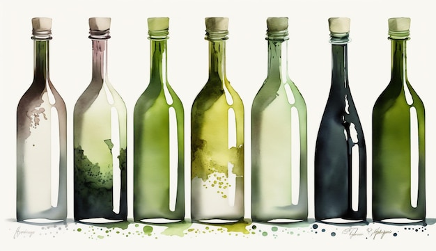 A collection of bottles with different colors and the word wine.