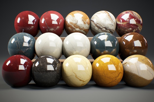 a collection of bowling balls with a sticker on the bottom.