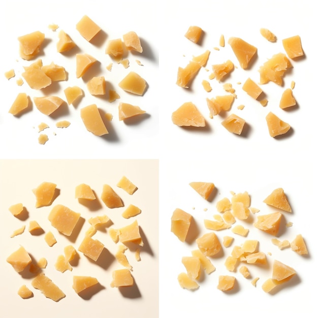 Photo collection of broken pieces of hard cheese