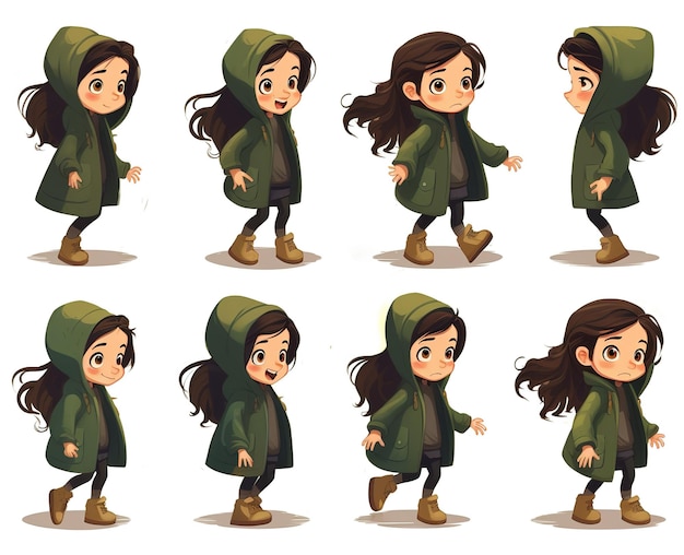 Collection of brunette toddler child illustration