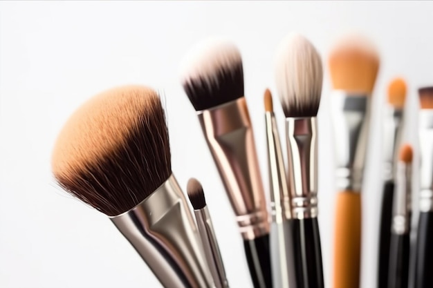 A collection of brushes are shown in a row.