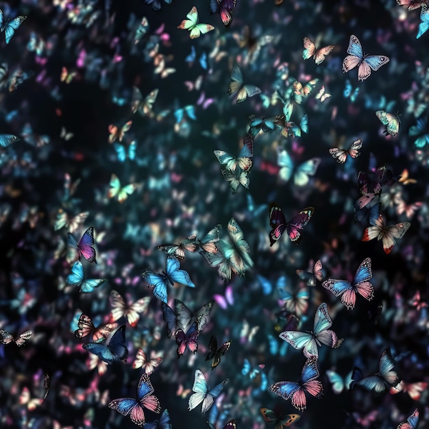 A collection of butterflies with a black background