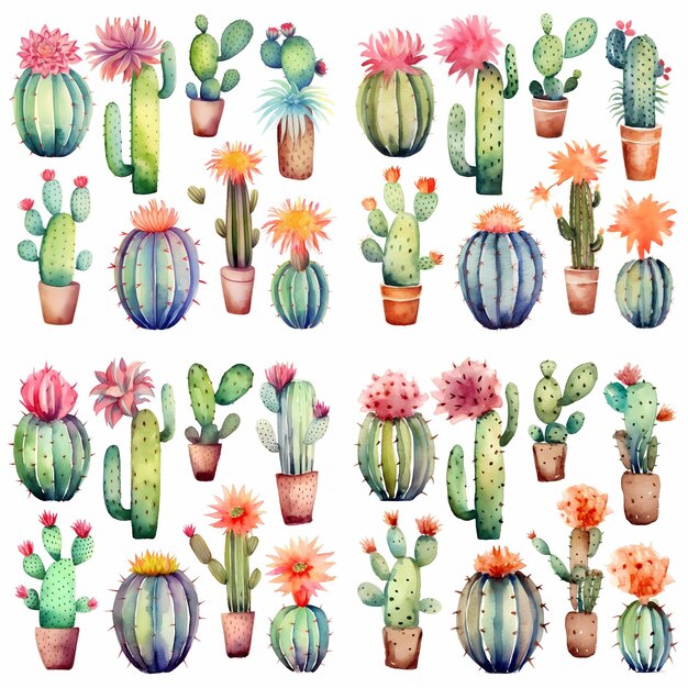 A collection of cactus and flowers and plants.