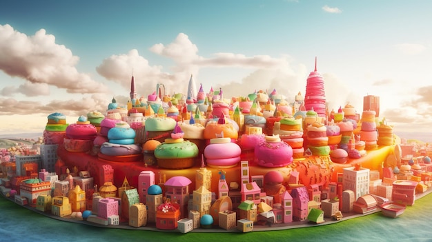 케이크 컬렉션을 도시로 생성 Generative AI