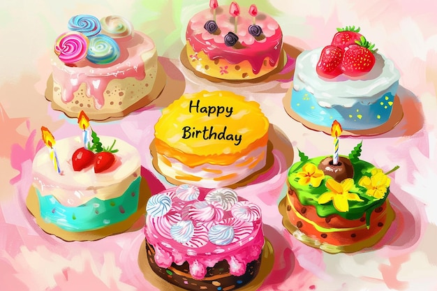 생일 축하라는 글이 새겨진 케이크 컬렉션