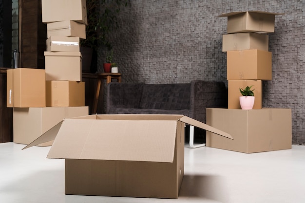 Photo collection of cardboard boxes ready to be moved