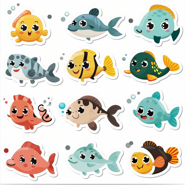 Photo a collection of cartoon animals including one of the fish