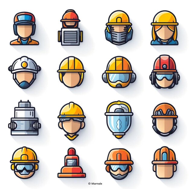 a collection of cartoon characters including helmets and helmets