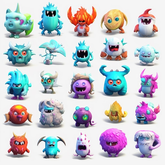 A collection of cartoon characters including monster, monster, and monster.