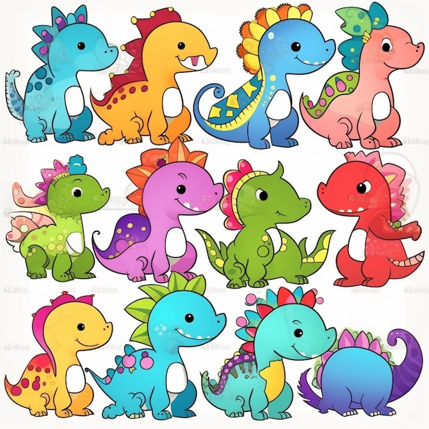 A collection of cartoon dinosaurs.