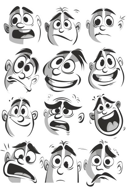 Photo collection of cartoon faces showing various emotions perfect for educational materials