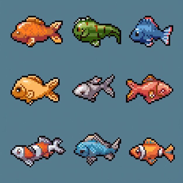 a collection of cartoon fish and a fish