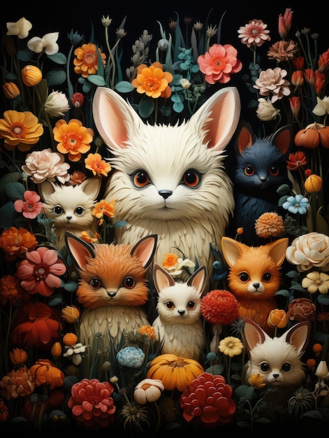 a collection of cats and flowers by person