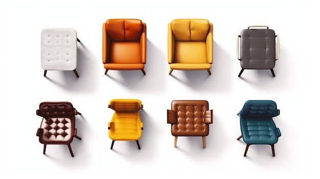 A collection of chairs with different colors and the number 1 on them.