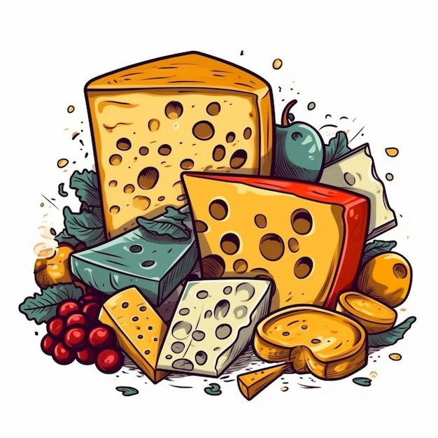 A collection of cheeses and other foods.