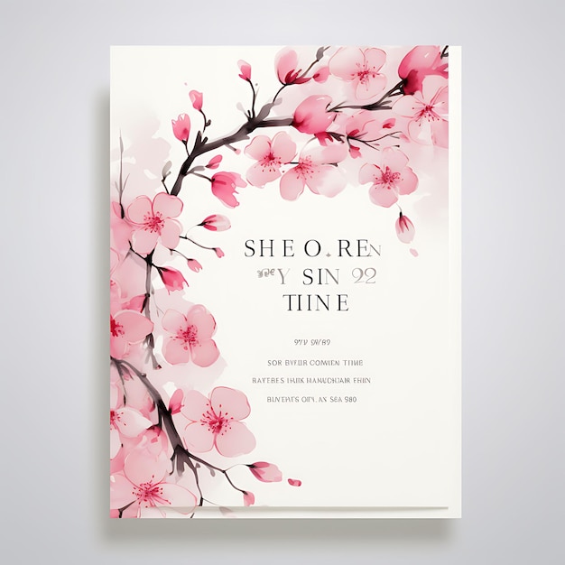 Photo collection cherry blossom blessings invitation card rectangular shape r illustration idea design