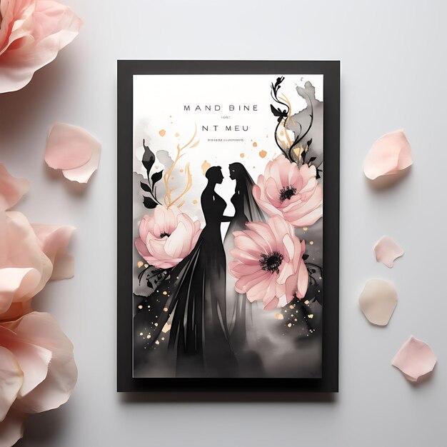 Foto collezione chic cravatta nera e blush cartella d'invito di matrimonio illustrazione rettangolare