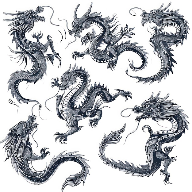 白い背景の中国風のドラゴンのコレクション